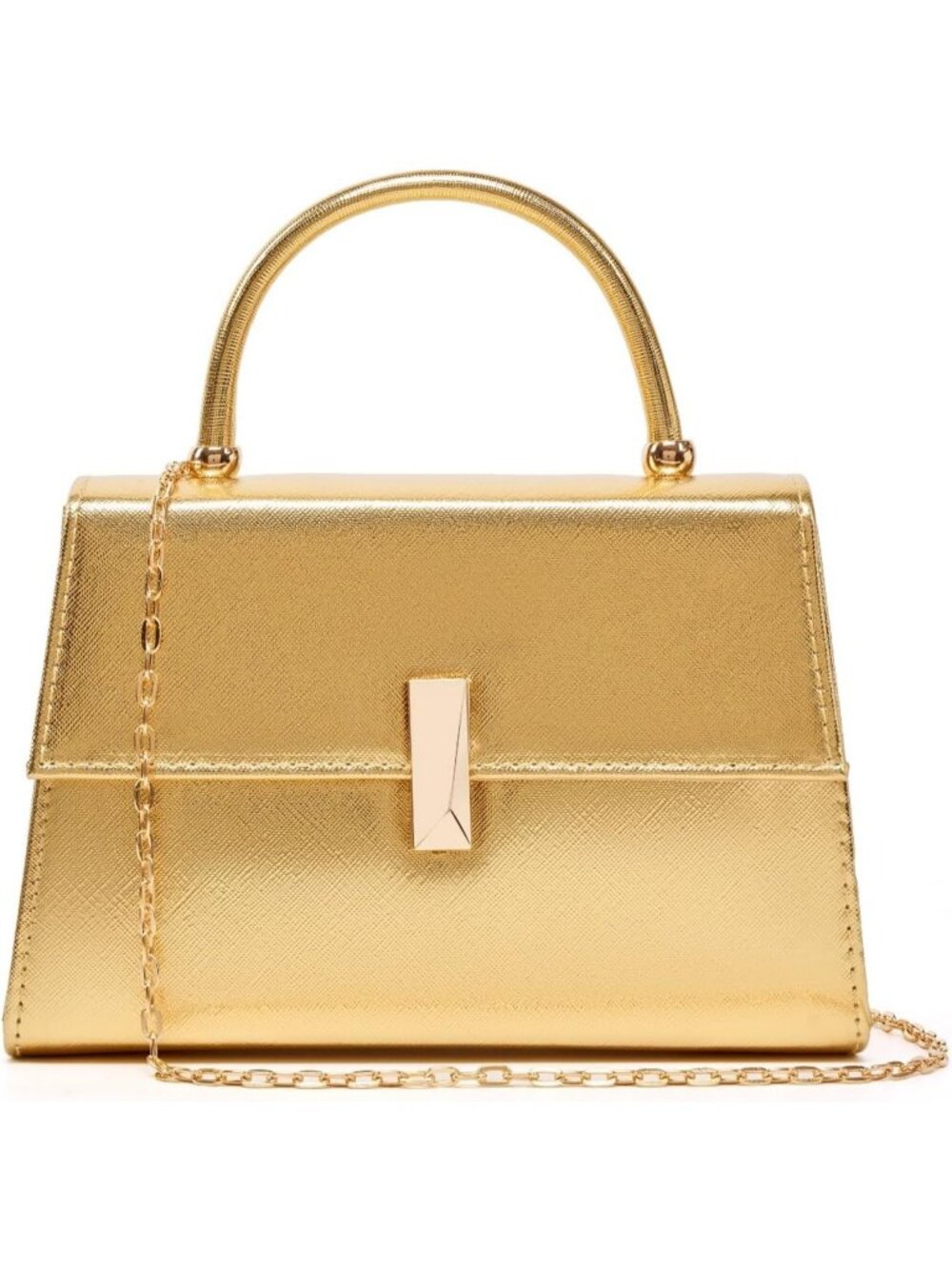 Women's Gold PU Leather Top Handle Clutch Clasp Evening Party Handbag